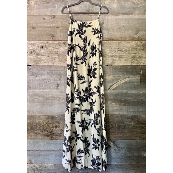 Monteau Los Angeles Dresses & Skirts - Monteau Los Angeles Floral Linen Blend Maxi Dress XL Black Cream Summer Vacation